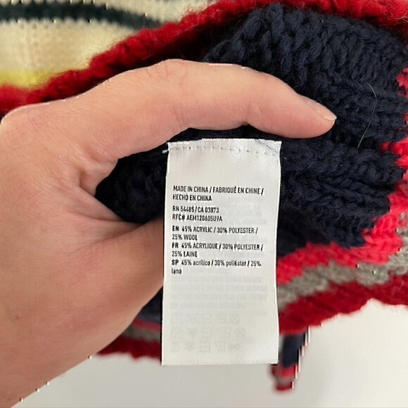 AMERICAN EAGLE Rainbow Navy Cream Striped Chunky Knit WOOL Etc Crew Neck Sweater - Picture 9 of 12